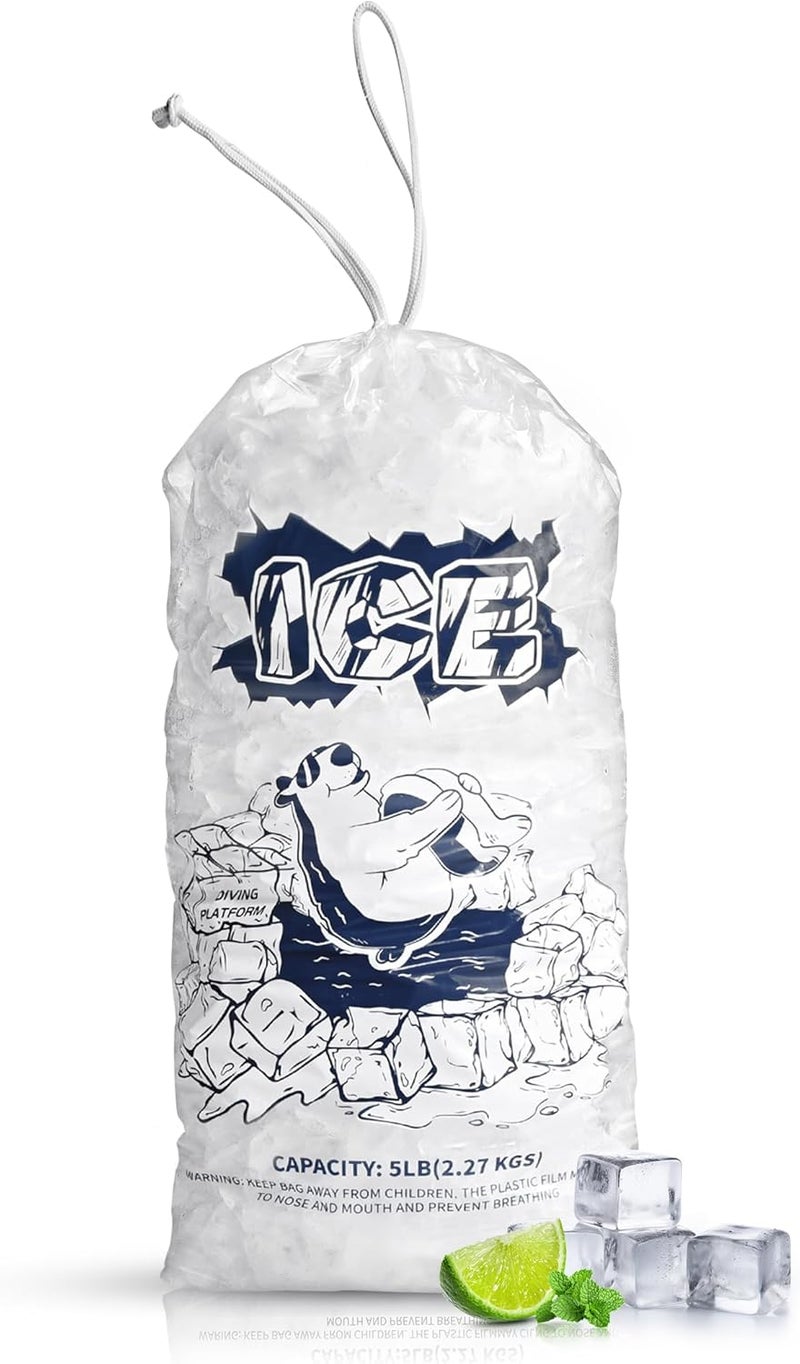 FireKylin Ice Bags 5lb with Drawstring,100 Pack Plastic Ice Bags for Ice Storage - Image 1